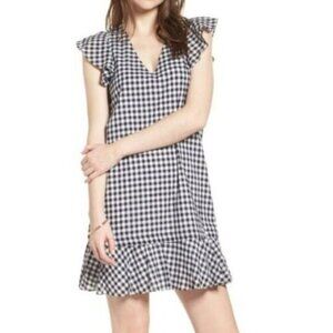 Madewell Black and White Gingham Flutter Sleeve V neck pullover Dress size 0